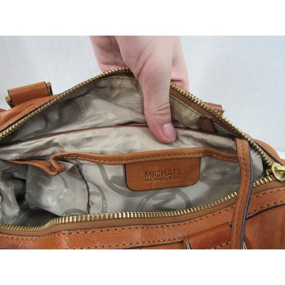 Michael Kors Brown Leather Buckle Shoulder Bag Gold Fold Over Michael - Picture 12 of 13